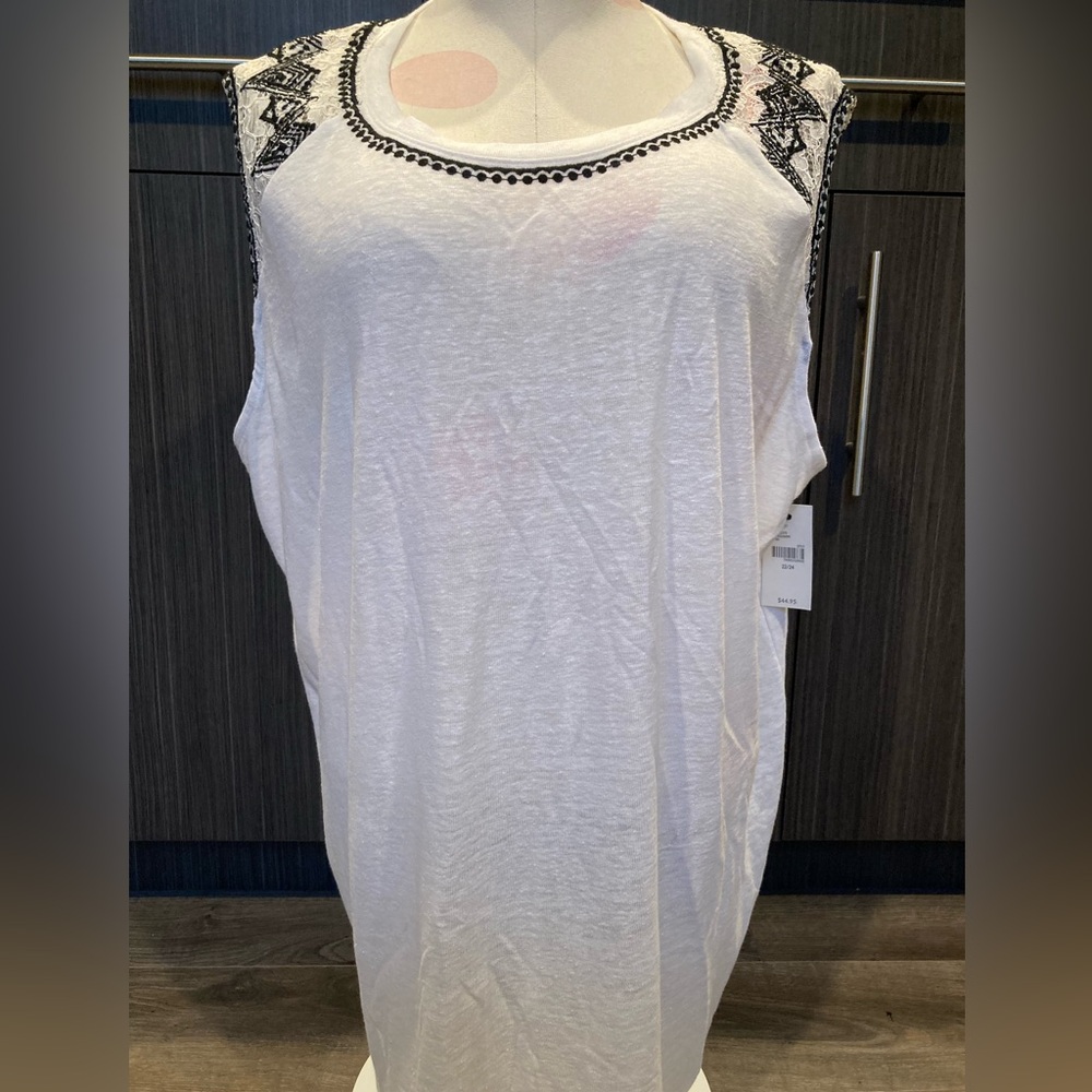 Dressy-Casual White With Black Trim Women's Sleeveless Top